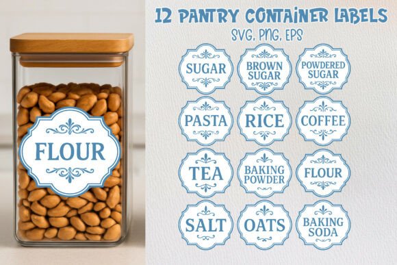 Blue Pantry Label SVG Bundle: Graphics & Illustrations