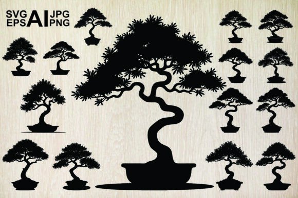 Bonsai Tree Silhouette: Graphics & Illustrations