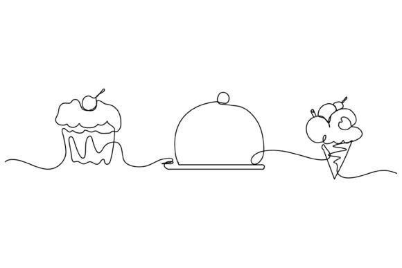 Continuous Line Design of Birthday Cake Graphics