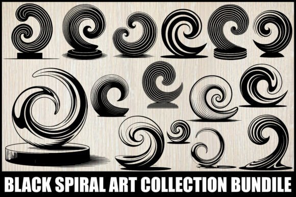 Elegant Black Spiral Design Set: Graphics & Illustrations