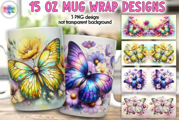 Elegant Butterfly Mug Wrap: Graphics & Illustrations