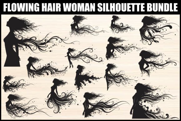 Flowing Hair Woman Silhouette Bundle: Graphics and Illustrations