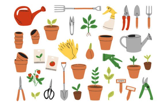 Gardening Tool Set Illustration: Graphics & Illustrations
