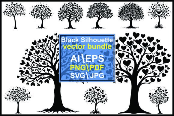 Heart Tree Silhouette Vector Bundle: Graphics & Illustrations