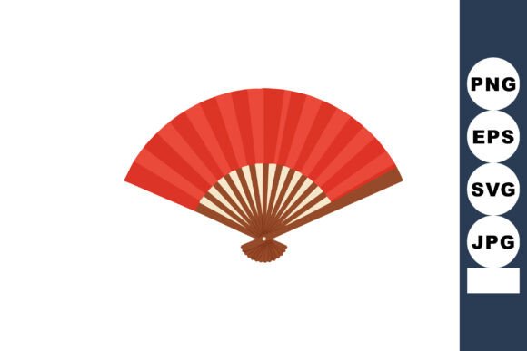 Red Traditional Hand Fan Graphics & Illustrations