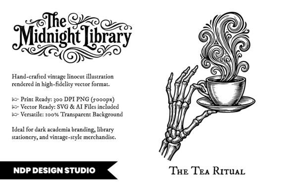 Review: Vintage Linocut Teacup Dark Academia SVG